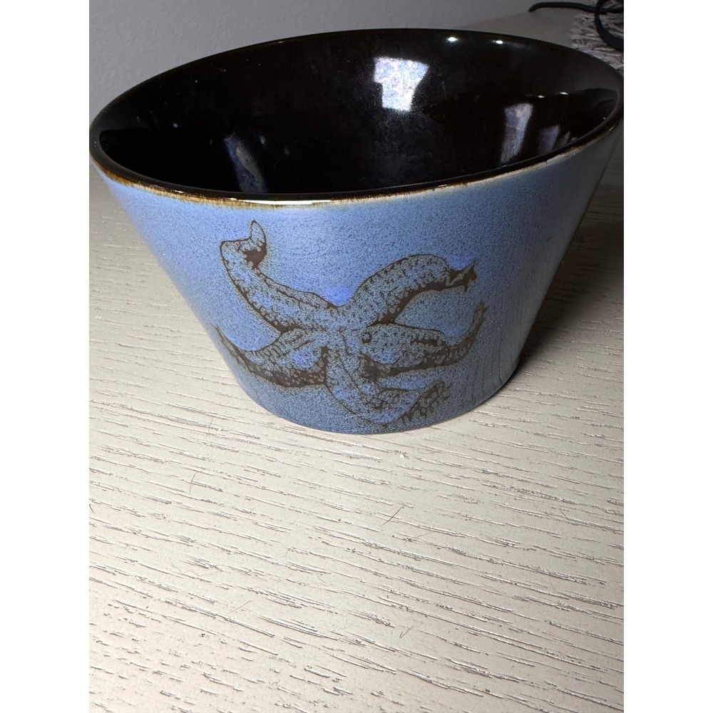 Sanibel Shores Blue Starfish Ceramic Bowl Coastal Nautical Cereal Soup Bowl